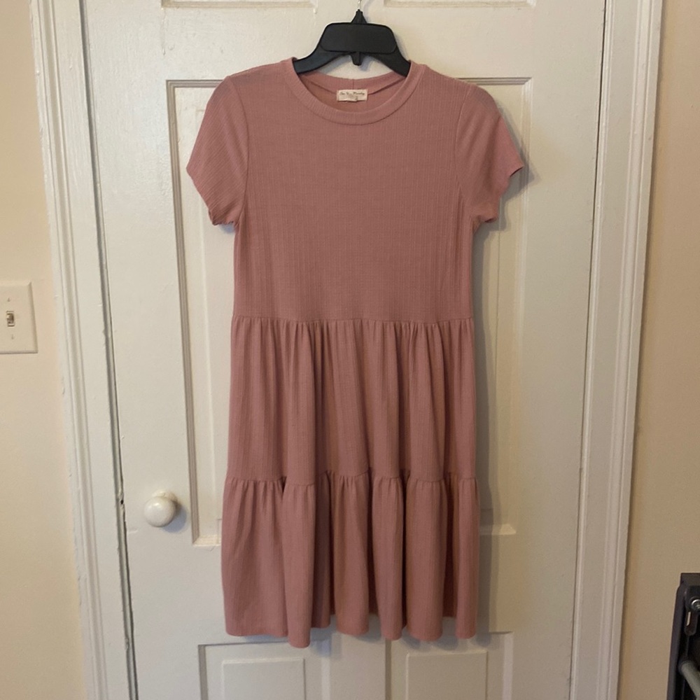 Pink, high neck, tiered dress, Size L (Junior’s)